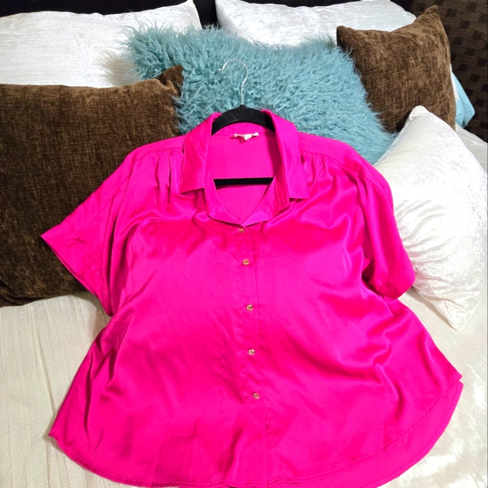 Pink Button Up Slinky Blouse Size Large Womens.